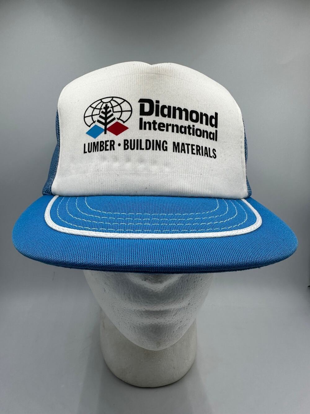 Diamond International Lumber Trucker Hat Blue White Mesh Snapback